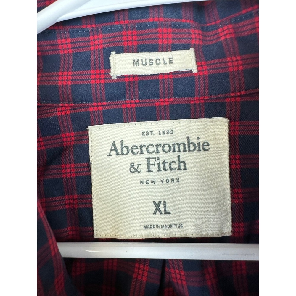 Abercrombie & Fitch Shirt Men XL Button Down Red Check Modern Muscle Fit Preppy - Picture 4 of 9